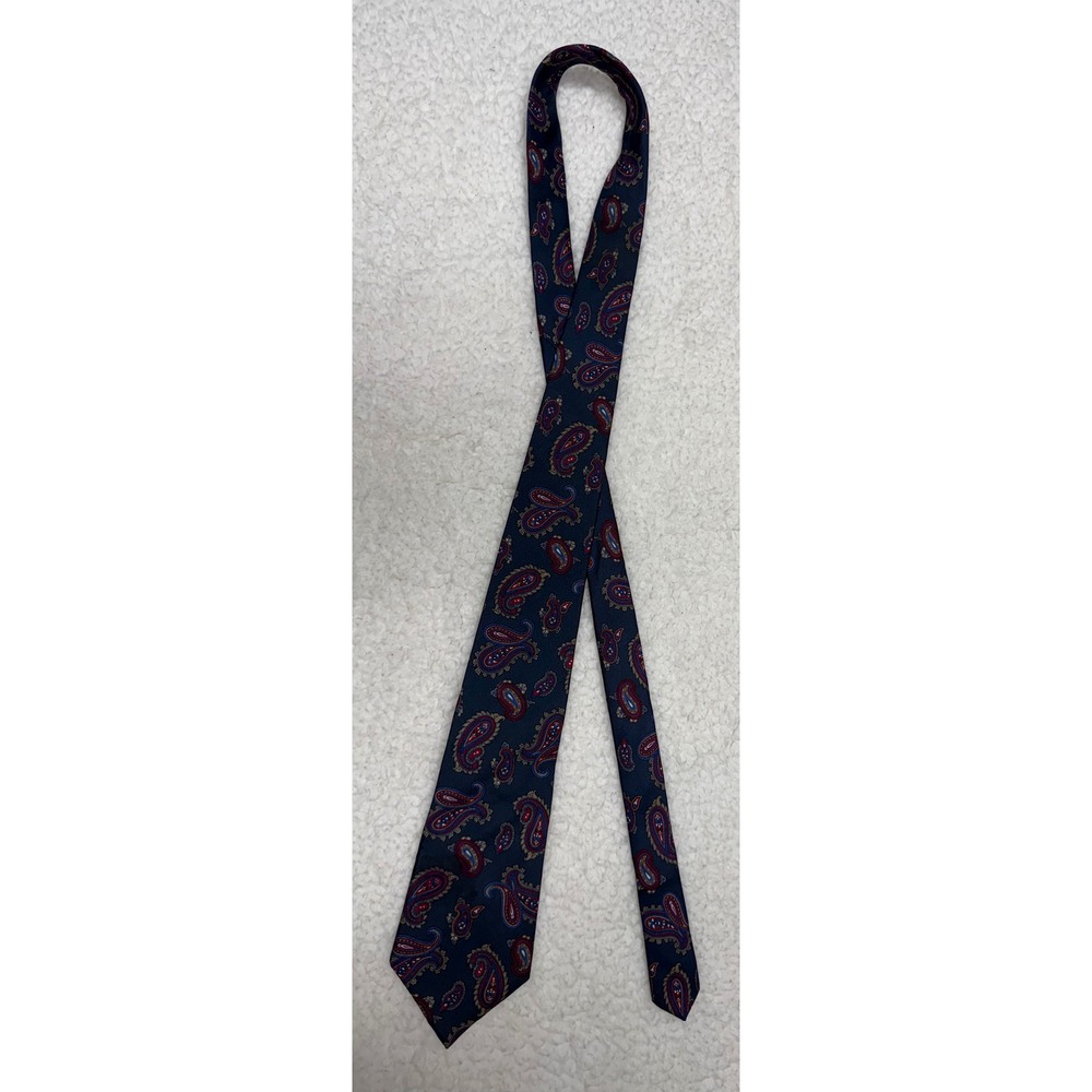 Christian Dior Monsieur Silk Tie Navy Blue Red Paisley Made in USA Italian Silk